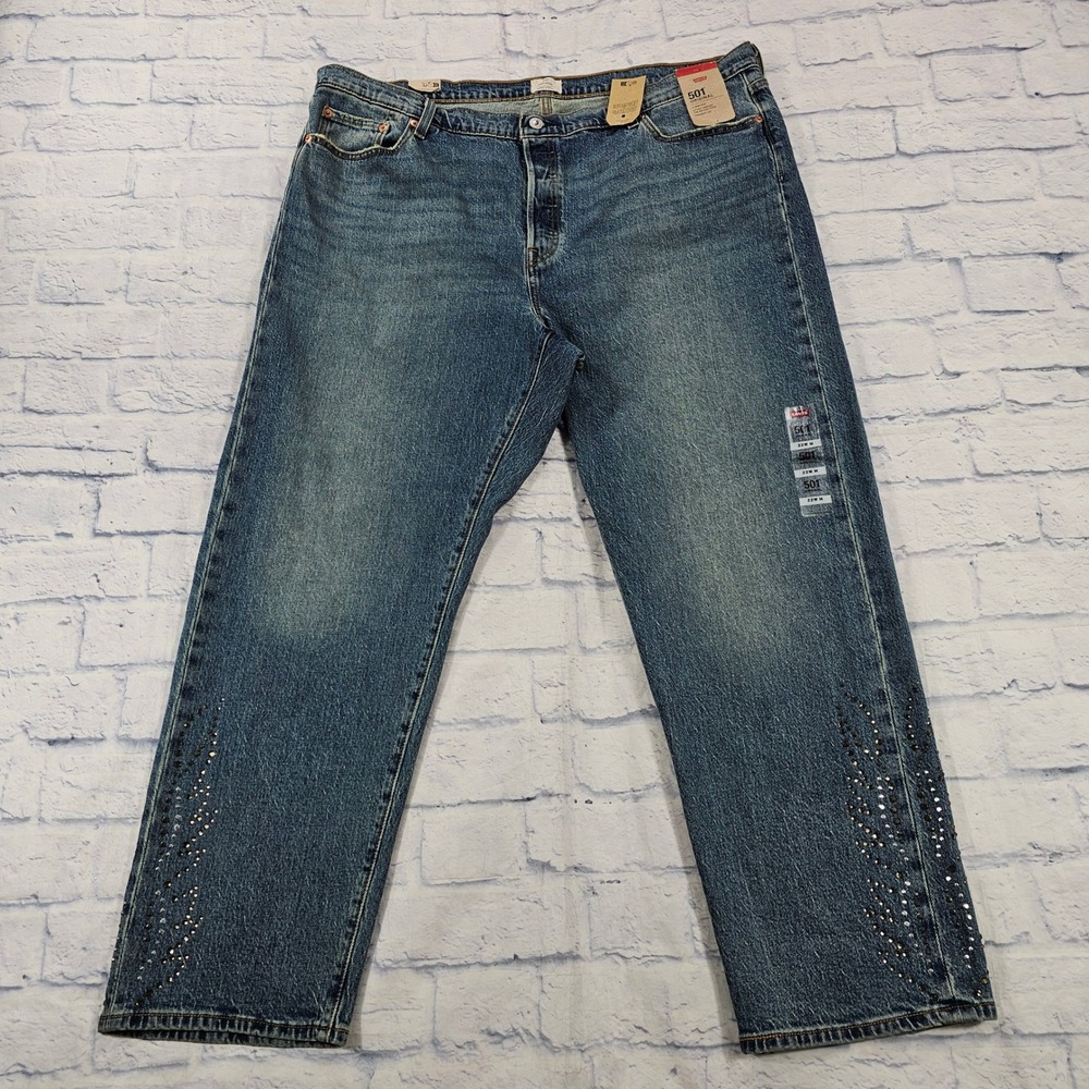 Levis 501 Original Jeans Womens 22W Blue Rhinestone Embellished High Rise